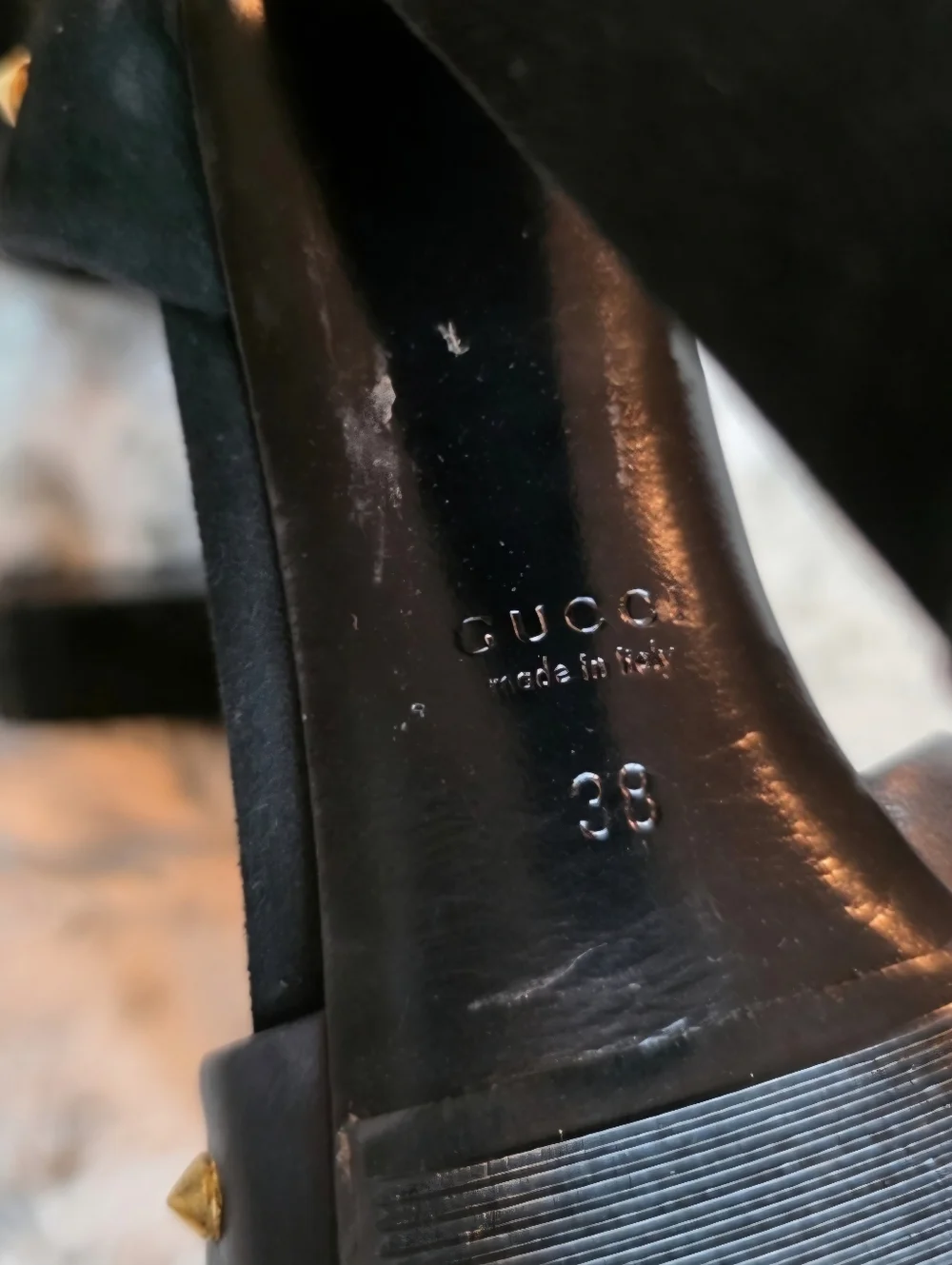 Elegant Gucci Black Leather and Gold Studded Women's Heels